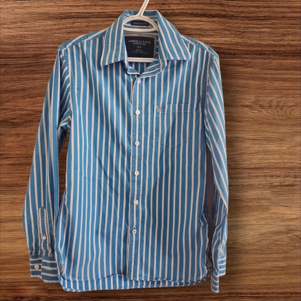American Eagle Outfitters Blue Striped Men's Shirt